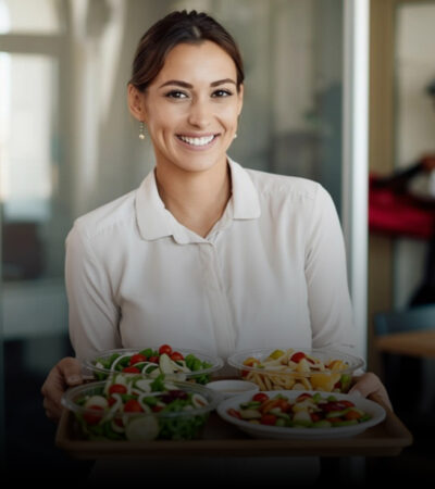 Glass teapot with warmer, with hot herbal tea on table on restau